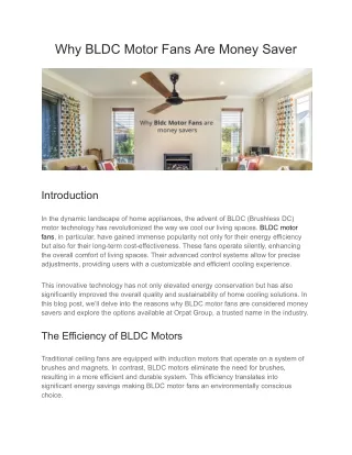 Why BLDC Motor Fans Are Money Saver