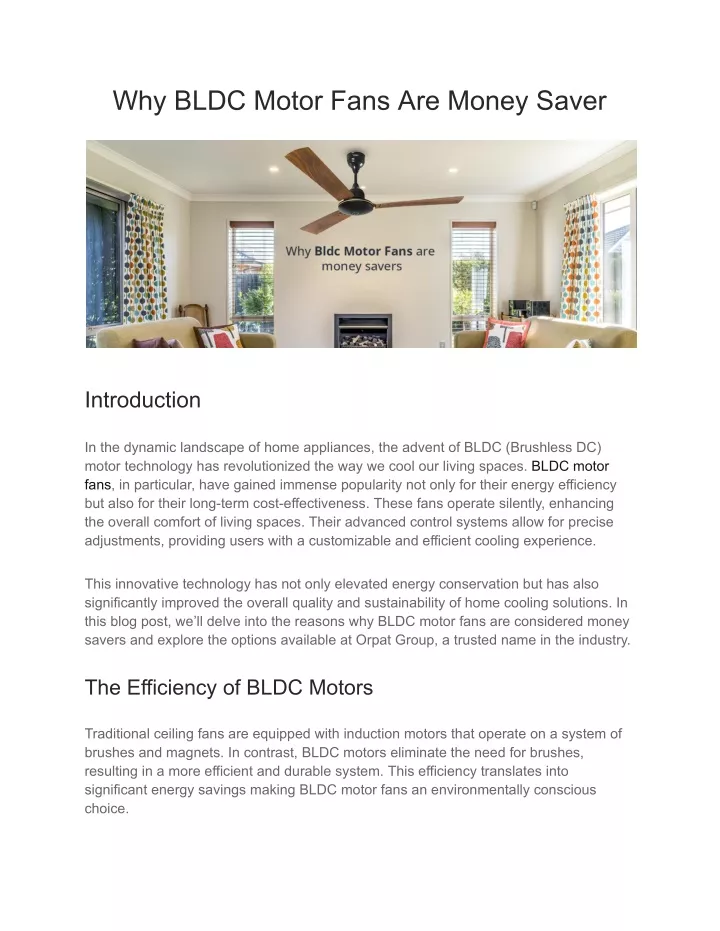 why bldc motor fans are money saver