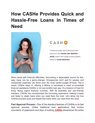 How CASHe Provides Quick and Hassle-Free Loans in Times of