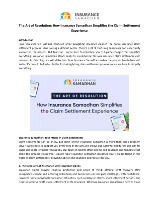 The Art of Resolution_ How Insurance Samadhan Simplifies the Claim Settlement Experience