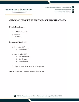 check list for change in office address intra