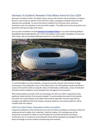 Germany Vs Scotland Renewal of the Allianz Arena for Euro 2024