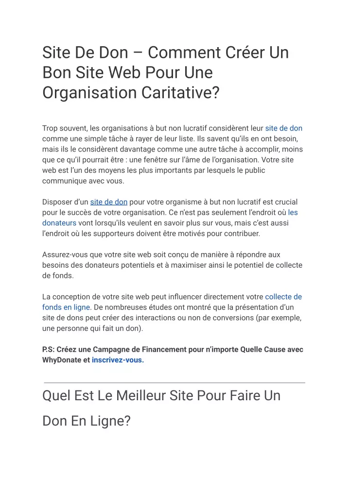 site de don comment cr er un bon site web pour