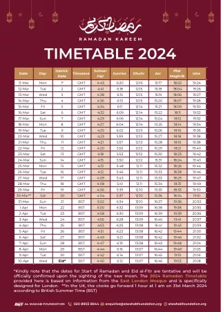 Al-Wahab Foundation Ramadan Time Table