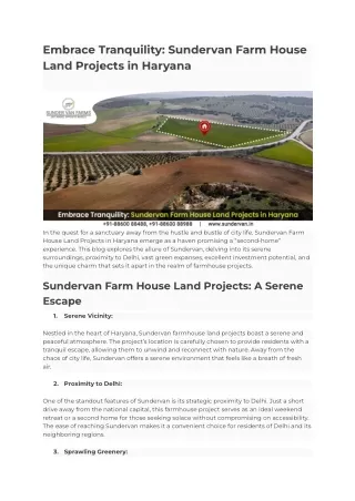 Embrace Tranquility_ Sundervan Farm House Land Projects in Haryana