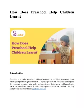 How Does Preschool Help Children Learn