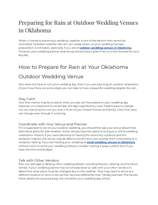 Preparing for Rain at Outdoor Wedding Venues in Oklahoma