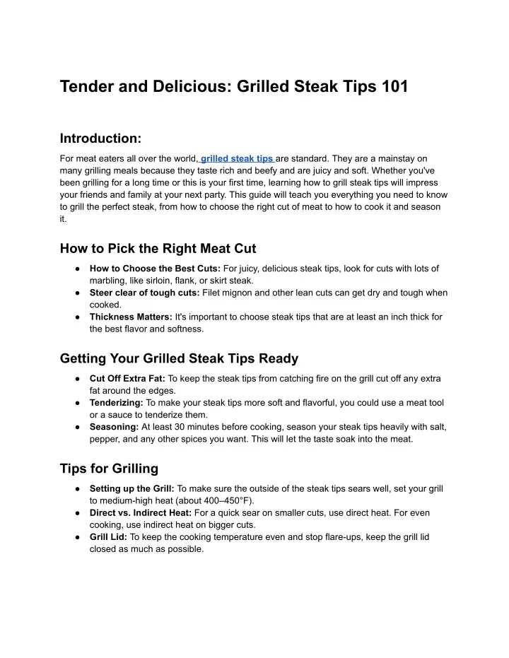 tender and delicious grilled steak tips 101