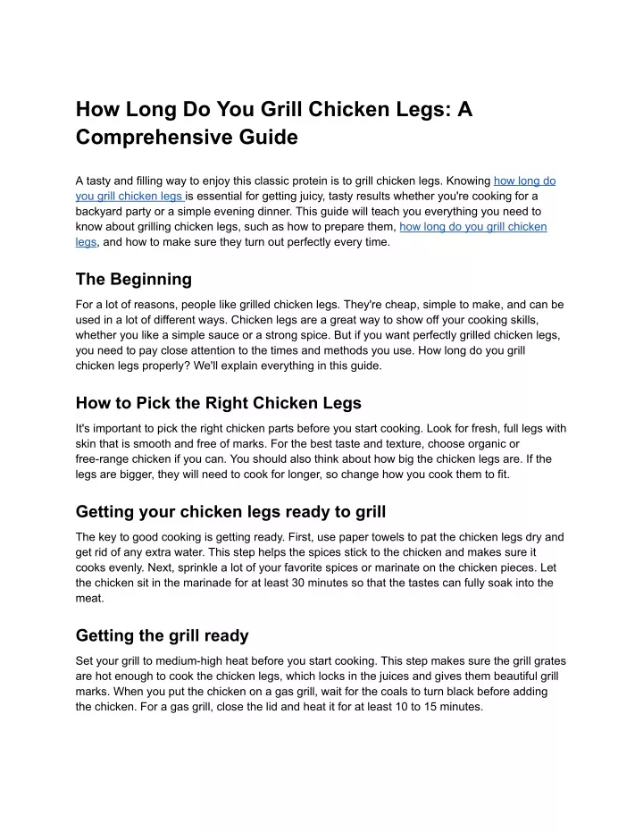 how long do you grill chicken legs