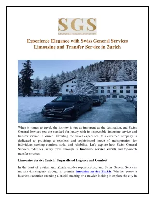 Experience Elegance with Swiss General Services Limousine and Transfer Service in Zurich