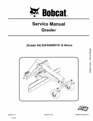 Bobcat Grader 84 Service Repair Manual SN 648000101 And Above