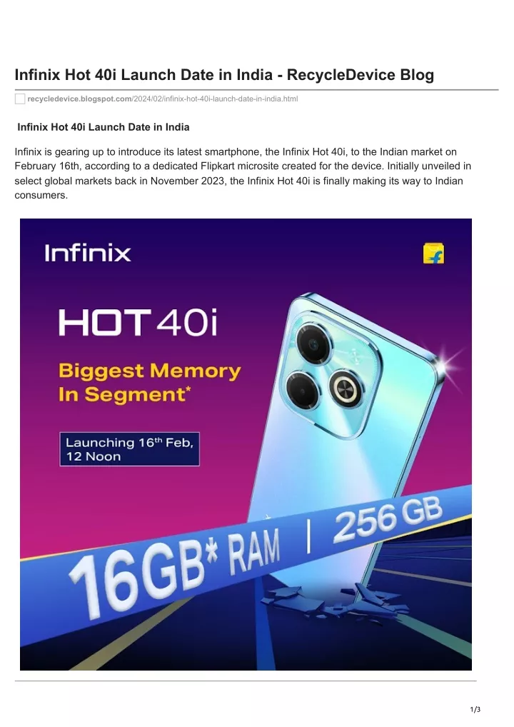 infinix hot 40i launch date in india