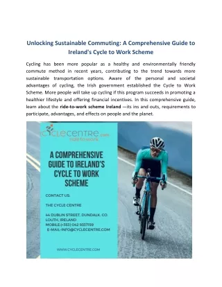 Unlocking Sustainable Commuting A Comprehensive Guide to Ireland's Cycle to Work Scheme