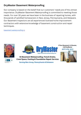 DryMaster Basement Waterproofing