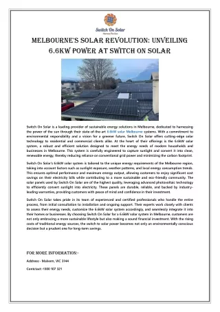 Melbourne Solar Revolution Unveiling 6.6kW Power at Switch On Solar