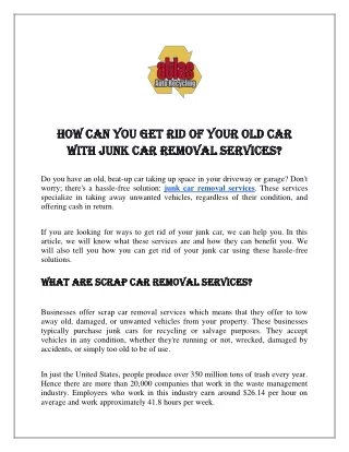How Can You Get Rid of Your Old Car With Junk Car Removal Services?