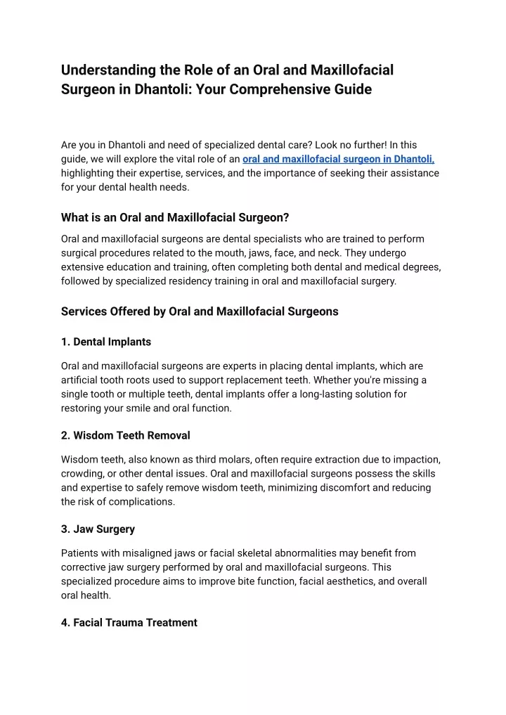 understanding the role of an oral