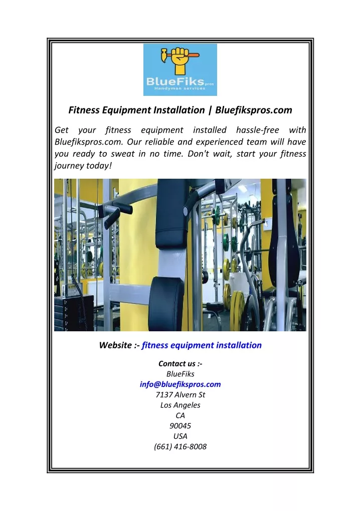 fitness equipment installation bluefikspros com