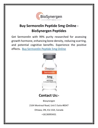 Buy Sermorelin Peptide 5mg Online - BioSynergen Peptides