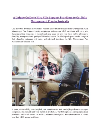 A Unique Guide to Hire Ndis Support Providers to Get Ndis Management Plan in Australia.docx