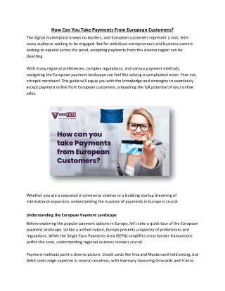 How Can You Take Payments From European Customers