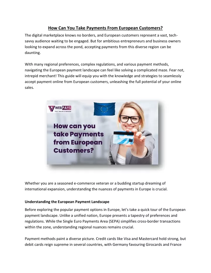 how can you take payments from european customers