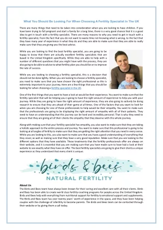 What You Should Be Looking For When Choosing A Fertility Specialist In The UK