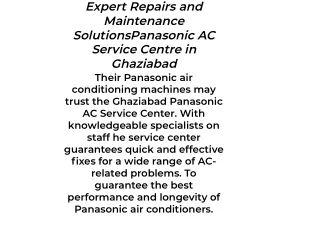 Expert Repairs and Maintenance Solutions PANASONIC AC Service Centre in Ghaziab