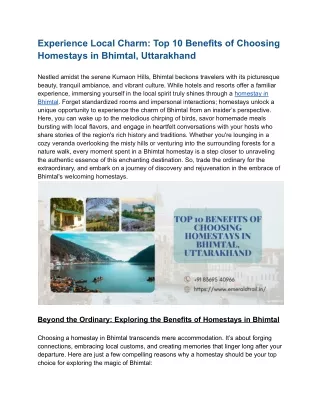 Top 10 Benefits of Choosing Homestays in Bhimtal, Uttarakhand