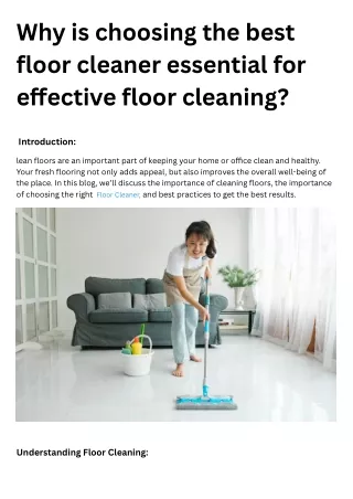 Why is choosing the best floor cleaner essential for effective floor cleaning Introduction