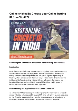 Online cricket ID_ Choose your Online betting ID from Virat777