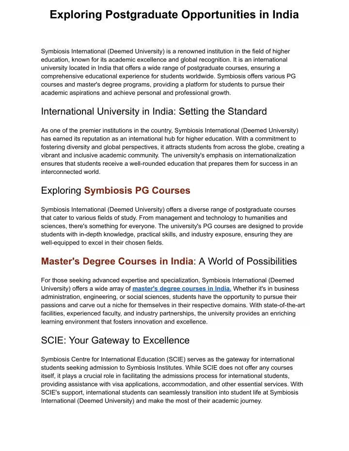 exploring postgraduate opportunities in india