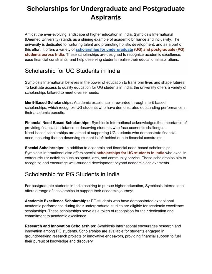 scholarships for undergraduate and postgraduate