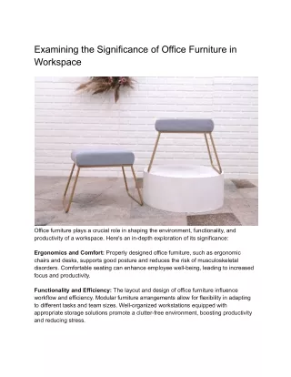 Examining the Significance of Office Furniture in Workspace