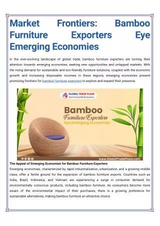 Bamboo Furniture Exporters Eye Emerging Economies