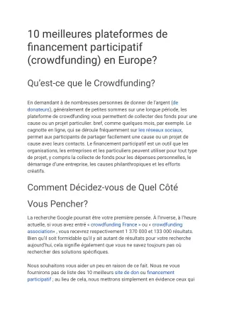 10 Meilleures Plateforme De Crowdfunding En Europe