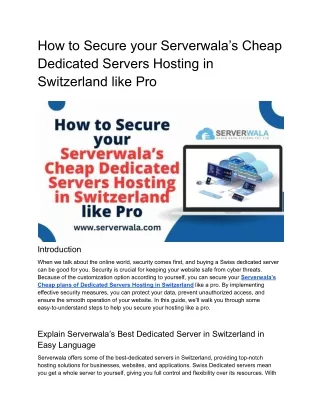 How to Secure your Serverwala’s Cheap Dedicated Servers Hosting in Switzerland like Pro