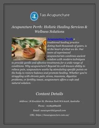 Acupuncture Perth: Holistic Healing Services & Wellness Solutions