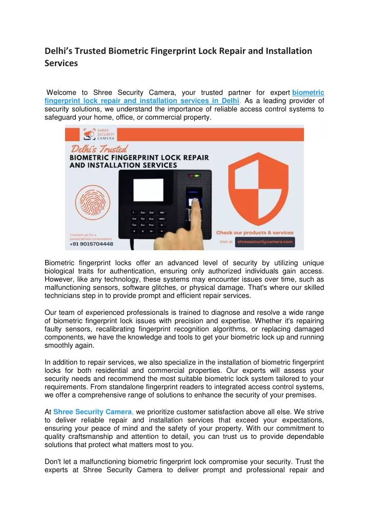 delhi s trusted biometric fingerprint lock repair