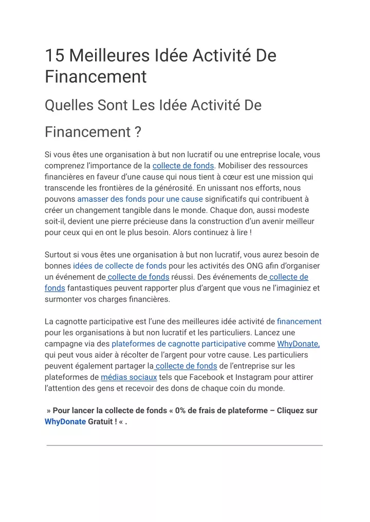 15 meilleures id e activit de financement