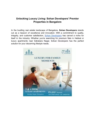 Unlocking Luxury Living_ Sohan Developers' Premier Properties in Bangalore