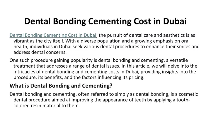 dental bonding cementing cost in dubai