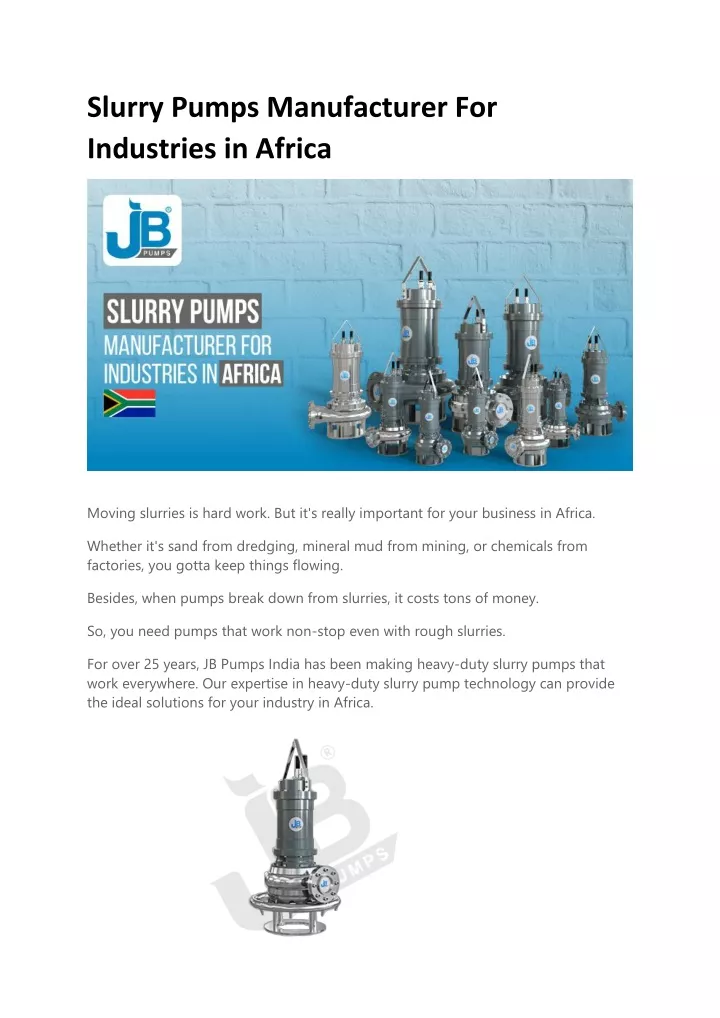 slurry pumps manufacturer for industries in africa