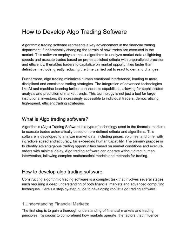 how to develop algo trading software