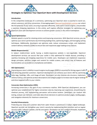 Strategies to Optimize Your OpenCart Store with Development Services