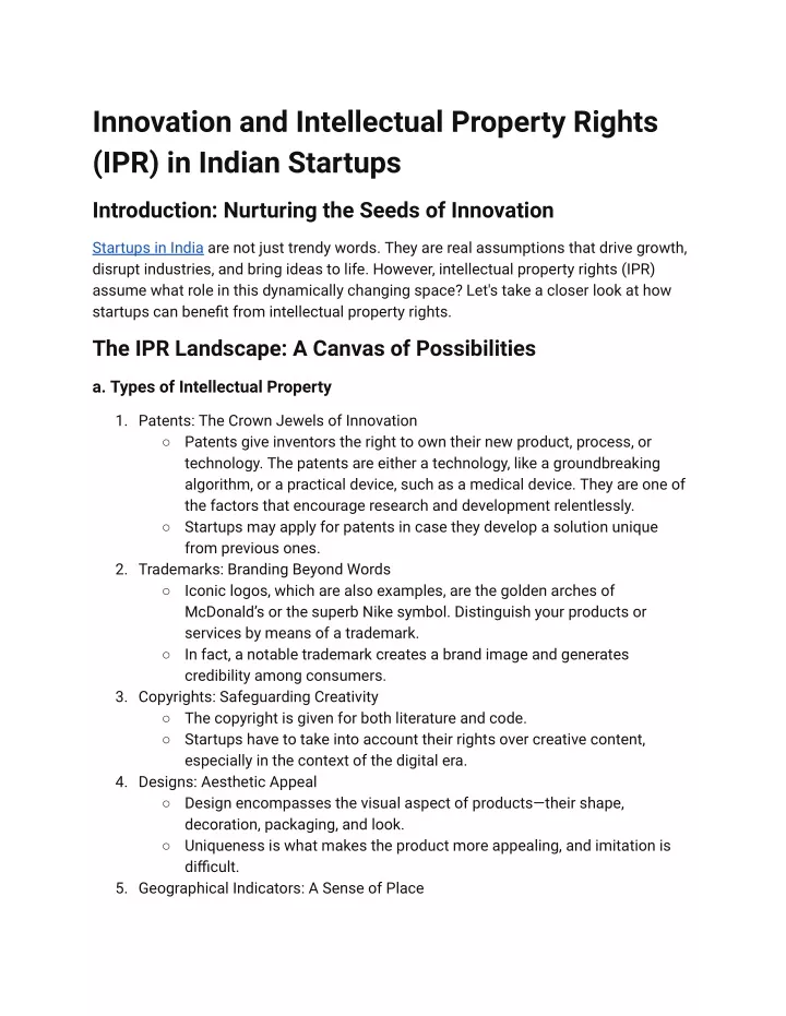innovation and intellectual property rights