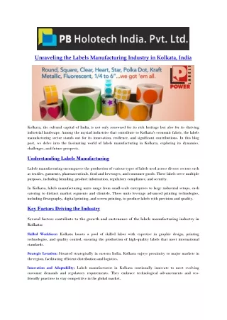 Labels Manufacturing in Kolkata, India