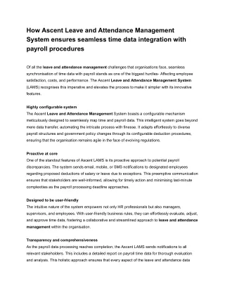 How Ascent Leave and Attendance Management System ensures seamless time data integration with payroll procedures