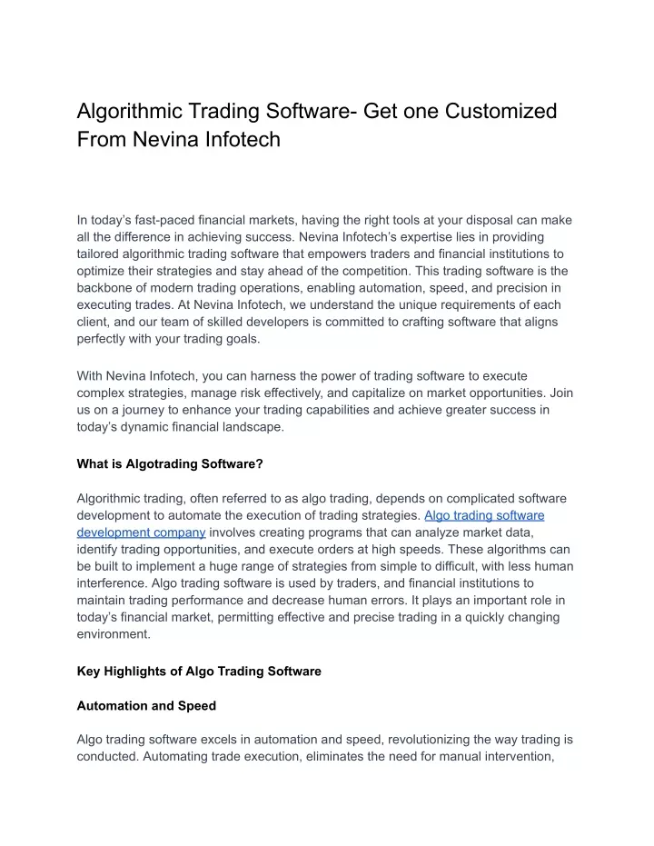 algorithmic trading software get one customized