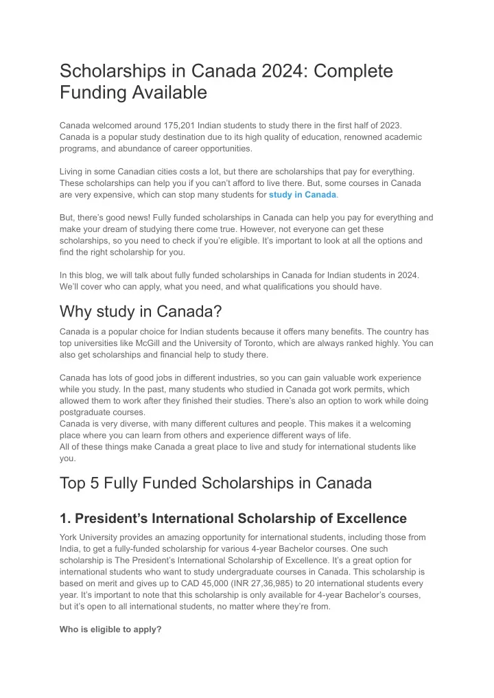 scholarships in canada 2024 complete funding